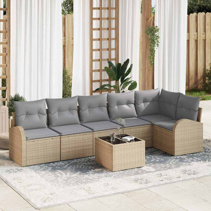 Set Divano da Giardino 7 pcs Beige e grigio chiaro polyrattan | homemem39