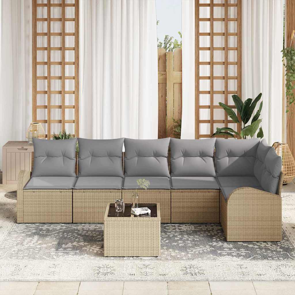 Set Divano da Giardino 7 pcs Beige e grigio chiaro polyrattan | homemem39