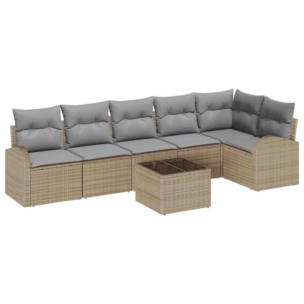 Set Divano da Giardino 7 pcs Beige e grigio chiaro polyrattan | homemem39