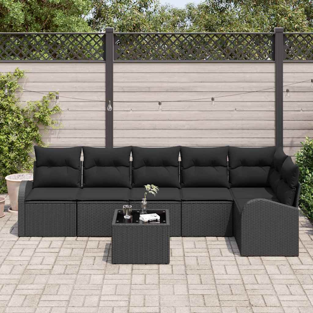 Set Divano da Giardino con cuscino 7 pcs Nero polyrattan | homemem39