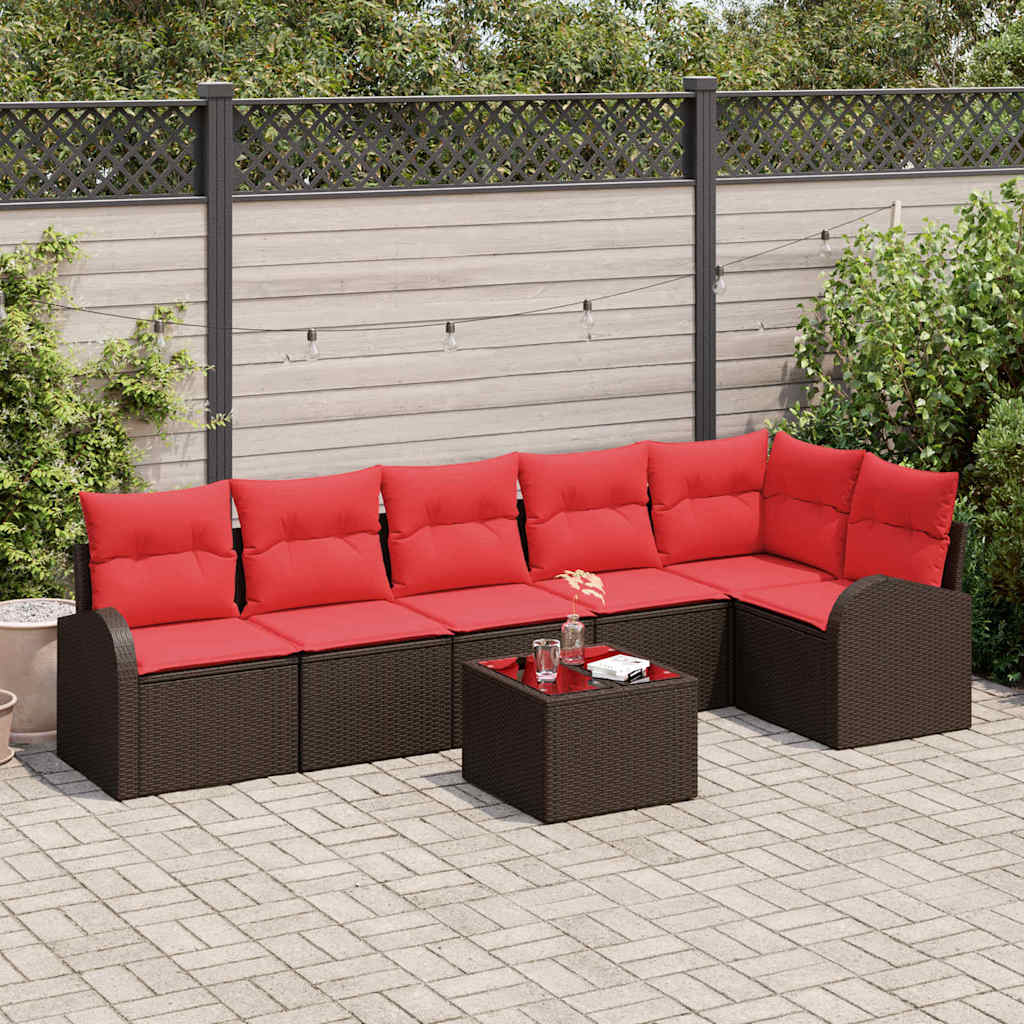 Set Divano da Giardino 7 pcs Marrone e Rosso polyrattan | homemem39