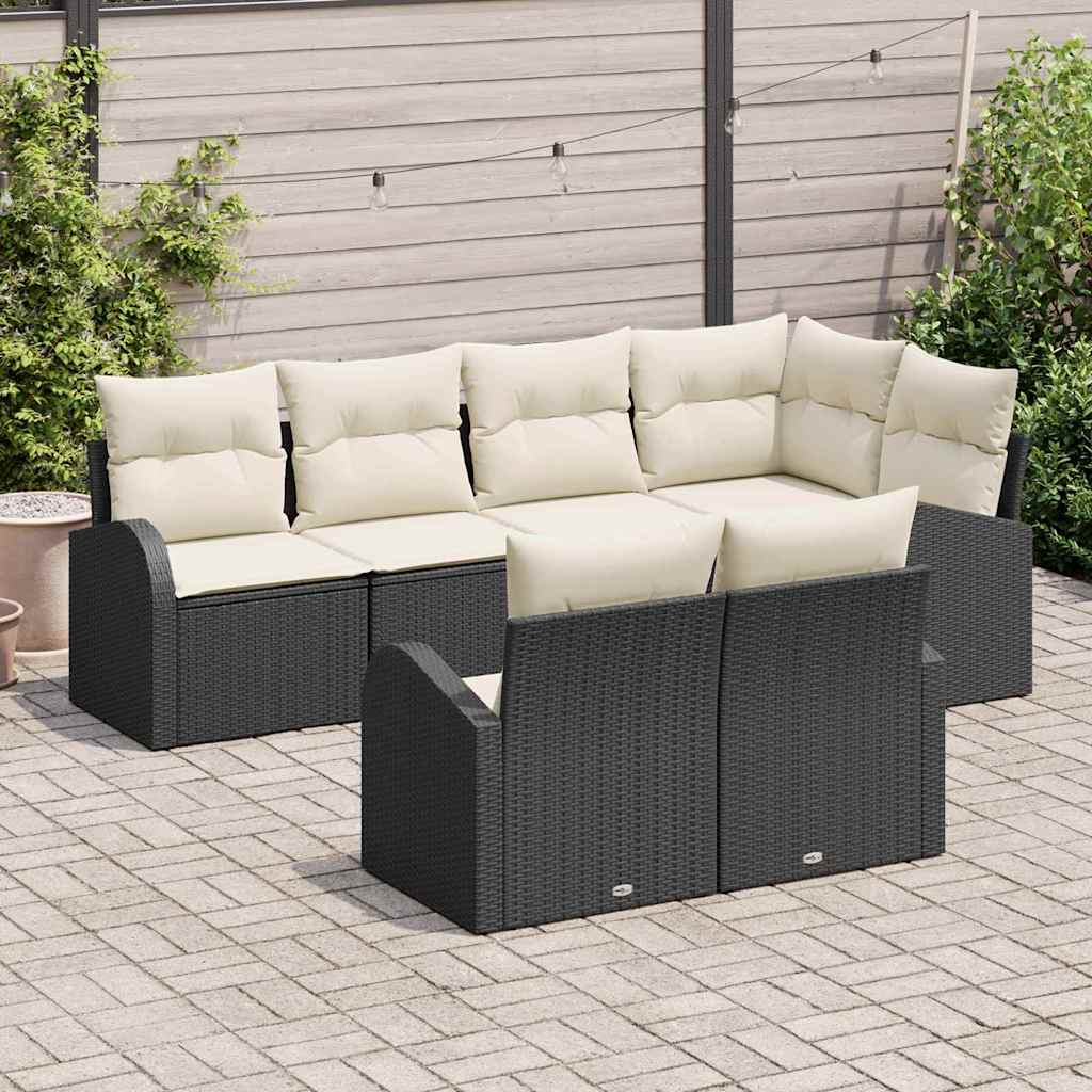 Set Divano da Giardino 7 pcs Nero e Bianco polyrattan | homemem39