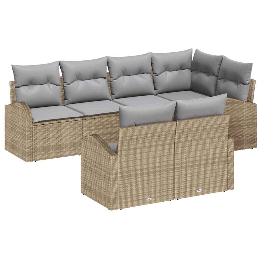 Set Divano da Giardino 7 pcs Beige e Grigio Chiaro polyrattan | homemem39