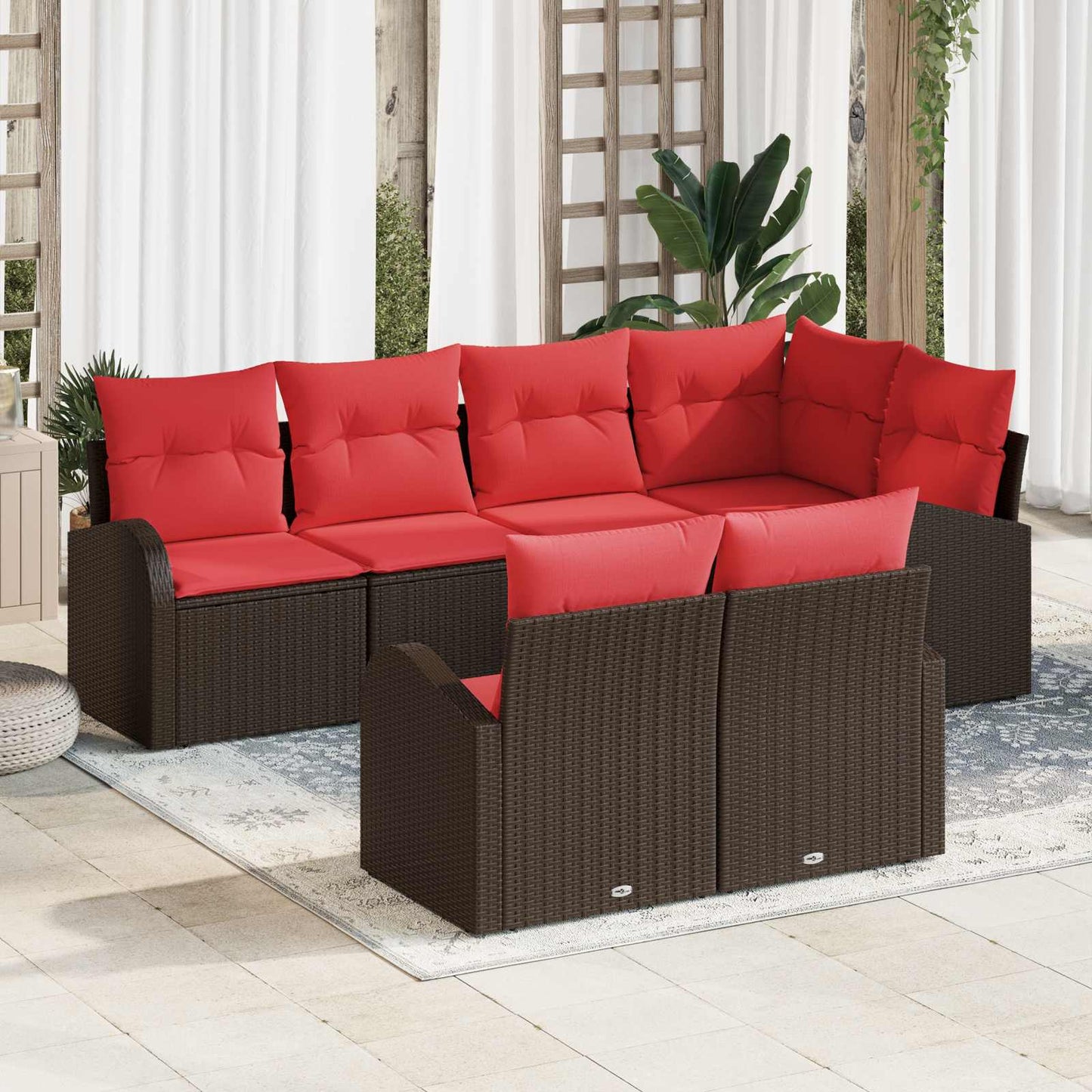 Set Divano da Giardino 7 pcs Marrone e Rosso polyrattan | homemem39