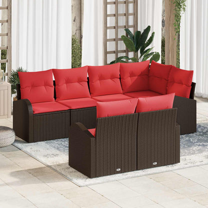 Set Divano da Giardino 7 pcs Marrone e Rosso polyrattan | homemem39