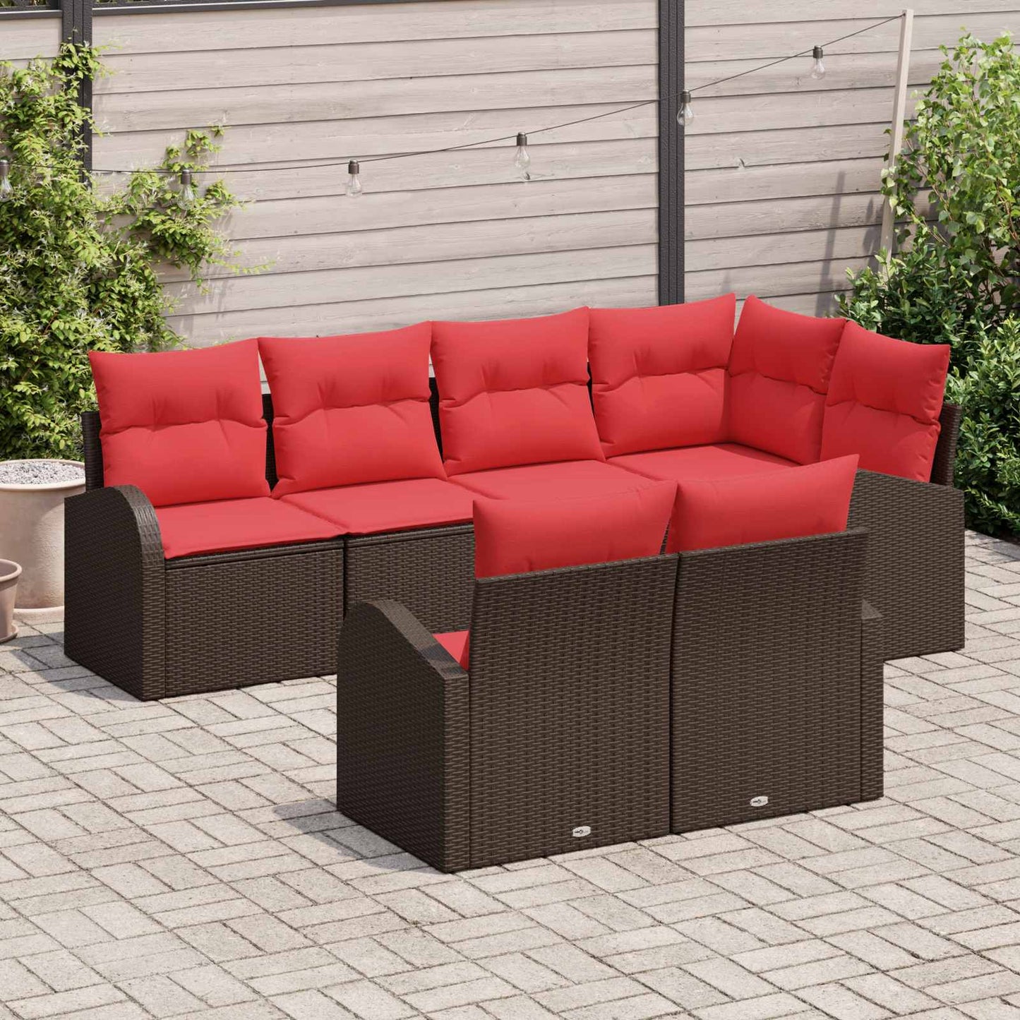 Set Divano da Giardino 7 pcs Marrone e Rosso polyrattan | homemem39
