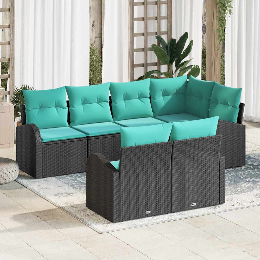 Set Divano da Giardino 7 pcs Nero e turchese polyrattan | homemem39
