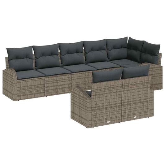 Set Divano da Giardino con cuscino 8 pcs Grigio polyrattan