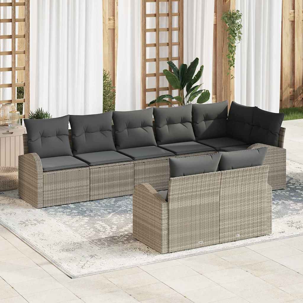 Set Divano da Giardino 8 pcs Grigio chiaro polyrattan | homemem39
