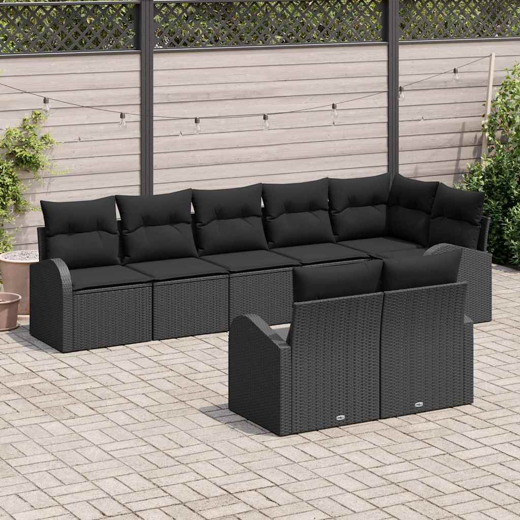 Set Divano da Giardino con cuscino 8 pcs Nero polyrattan | homemem39
