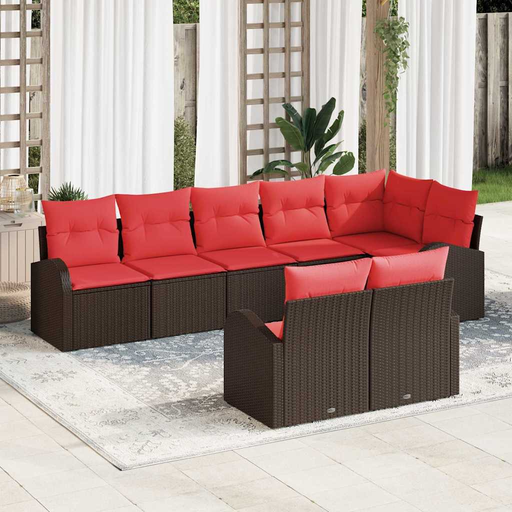 Set Divano da Giardino 8 pcs Marrone e Rosso polyrattan | homemem39