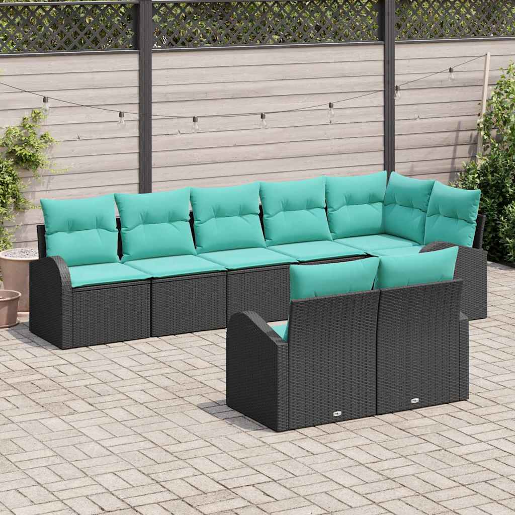 Set Divano da Giardino 8 pcs Nero e Turchese polyrattan | homemem39