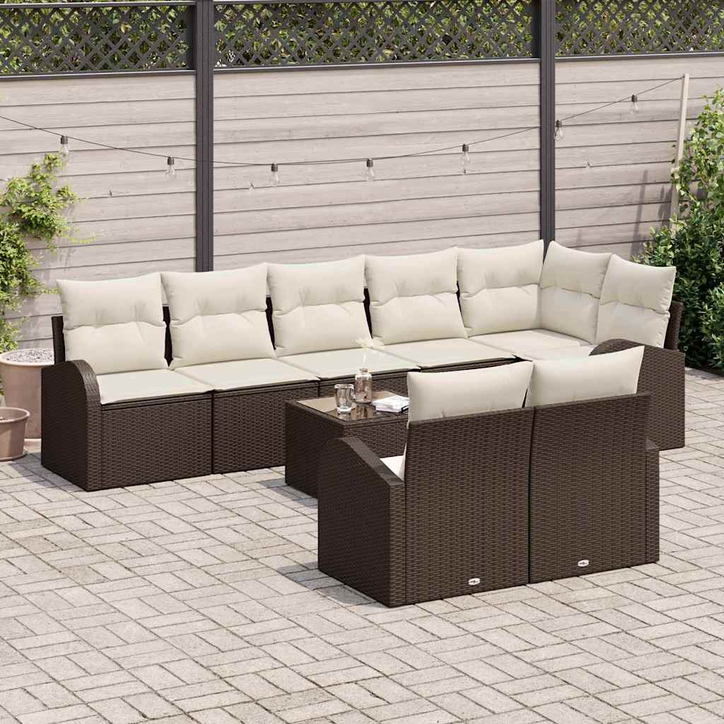 Set Divano da Giardino 9 pcs Marrone e bianco polyrattan | homemem39