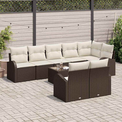Set Divano da Giardino 9 pcs Marrone e bianco polyrattan | homemem39