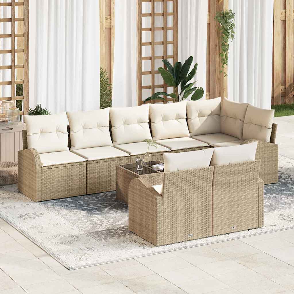 Set Divano da Giardino 9 pcs Beige e Bianco polyrattan | homemem39