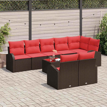 Set Divano da Giardino 9 pcs Marrone e Rosso polyrattan | homemem39