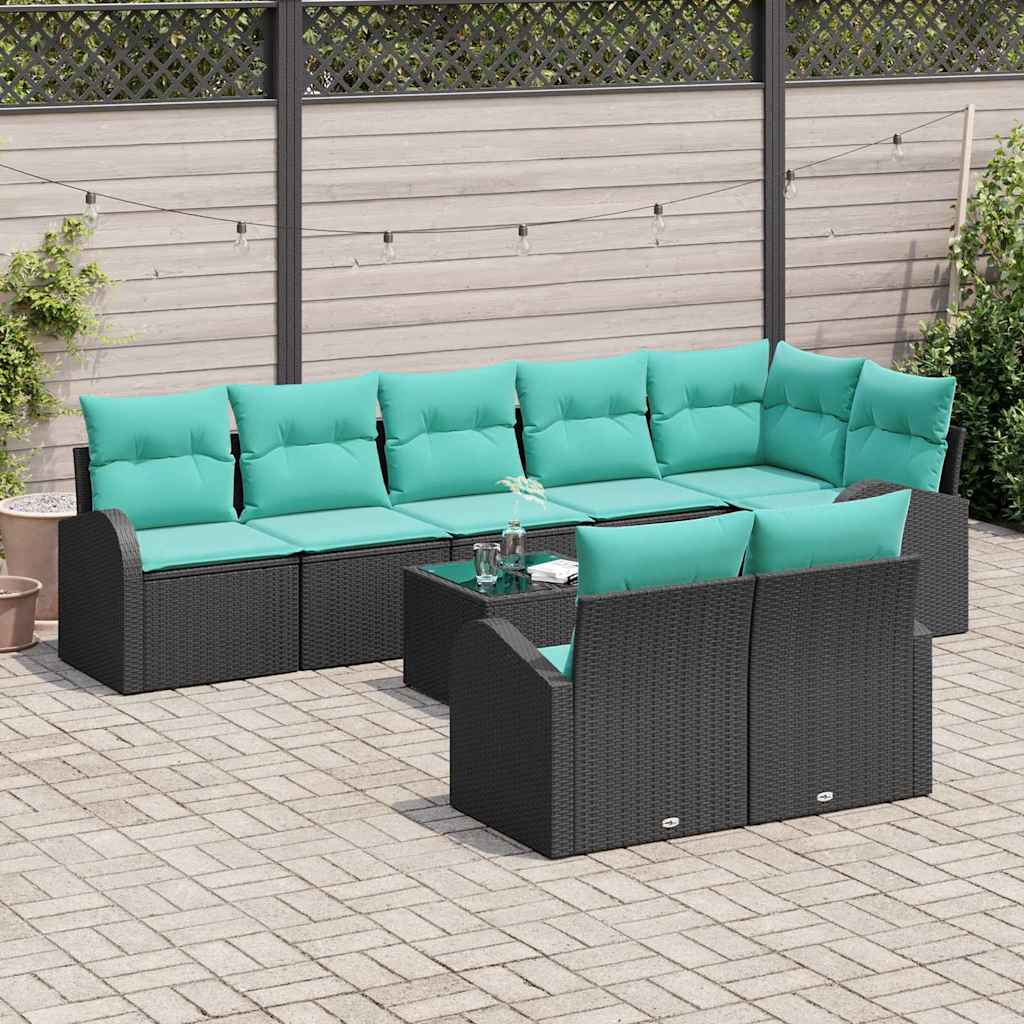 Set Divano da Giardino 9 pcs Nero e Turchese polyrattan | homemem39