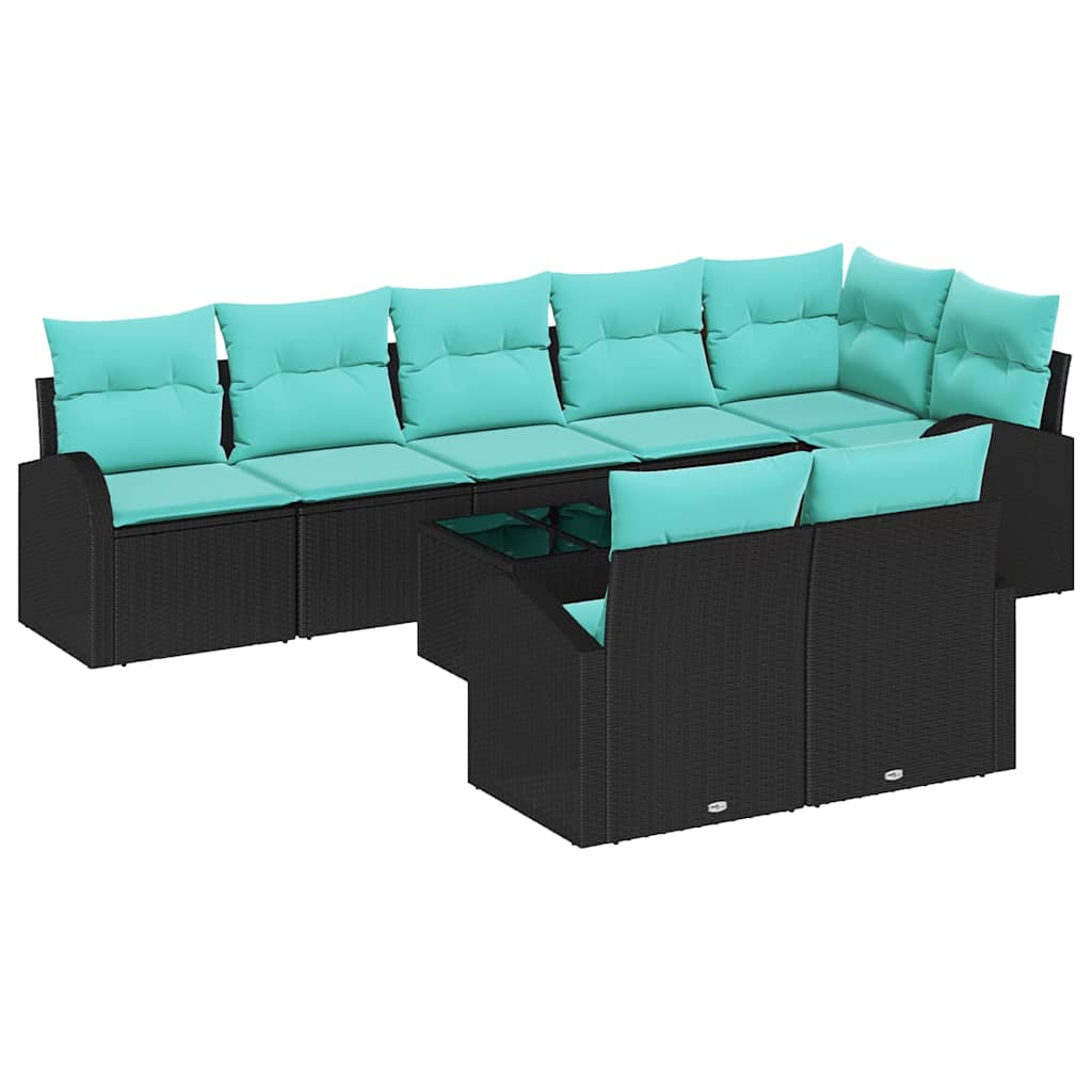 Set Divano da Giardino 9 pcs Nero e Turchese polyrattan | homemem39