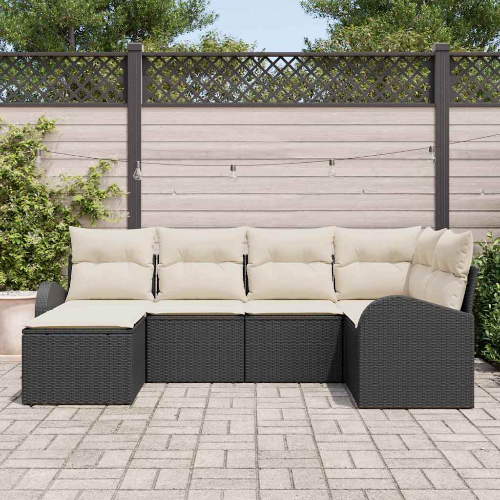 Set di divani con cuscino 6 pcs Nero e Bianco polyrattan | homemem39