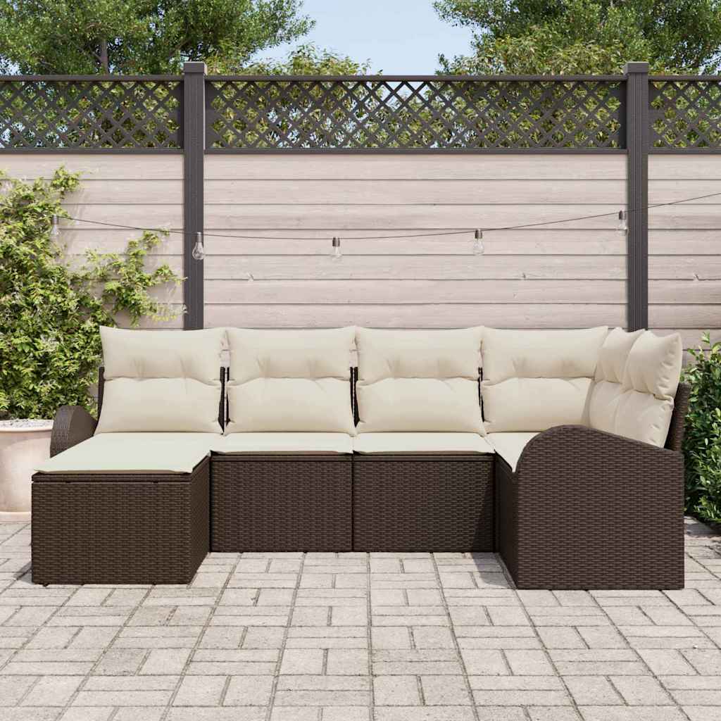 Set di divani con cuscino 6 pcs Marrone e bianco polyrattan | homemem39