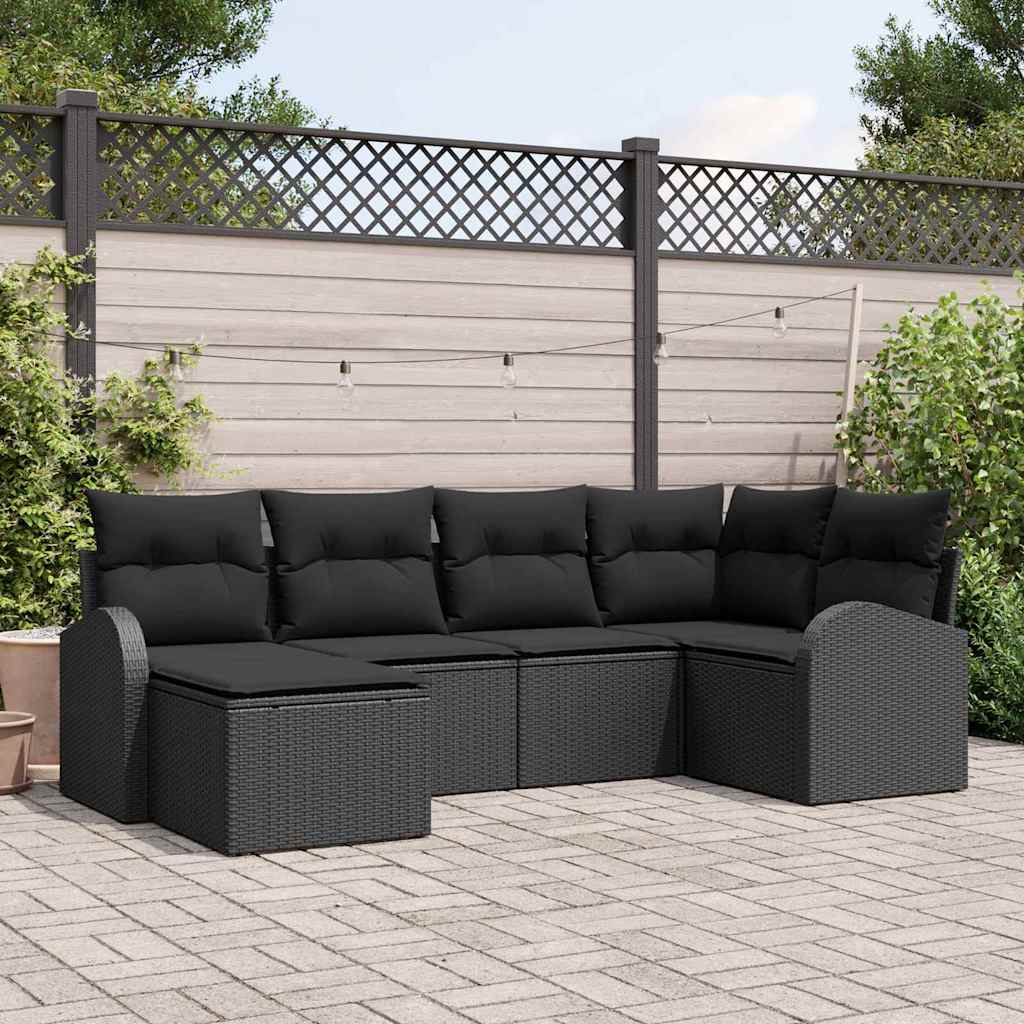 Set di divani con cuscino 6 pcs Nero polyrattan | homemem39