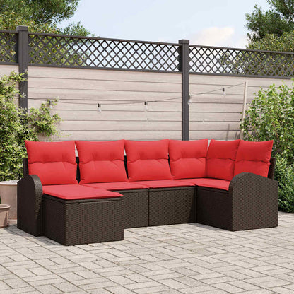 Set di divani con cuscino 6 pcs Marrone e Rosso polyrattan | homemem39