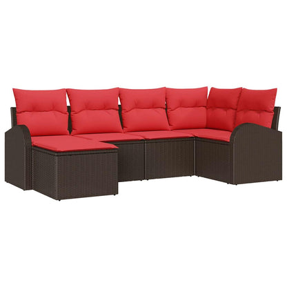 Set di divani con cuscino 6 pcs Marrone e Rosso polyrattan | homemem39