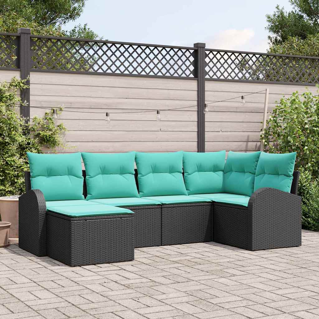 Set di divani con cuscino 6 pcs Nero e Turchese polyrattan | homemem39