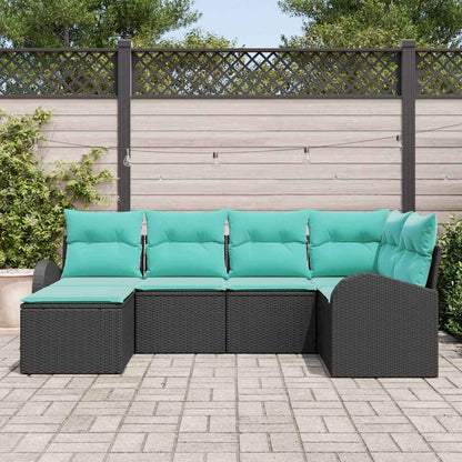 Set di divani con cuscino 6 pcs Nero e Turchese polyrattan | homemem39