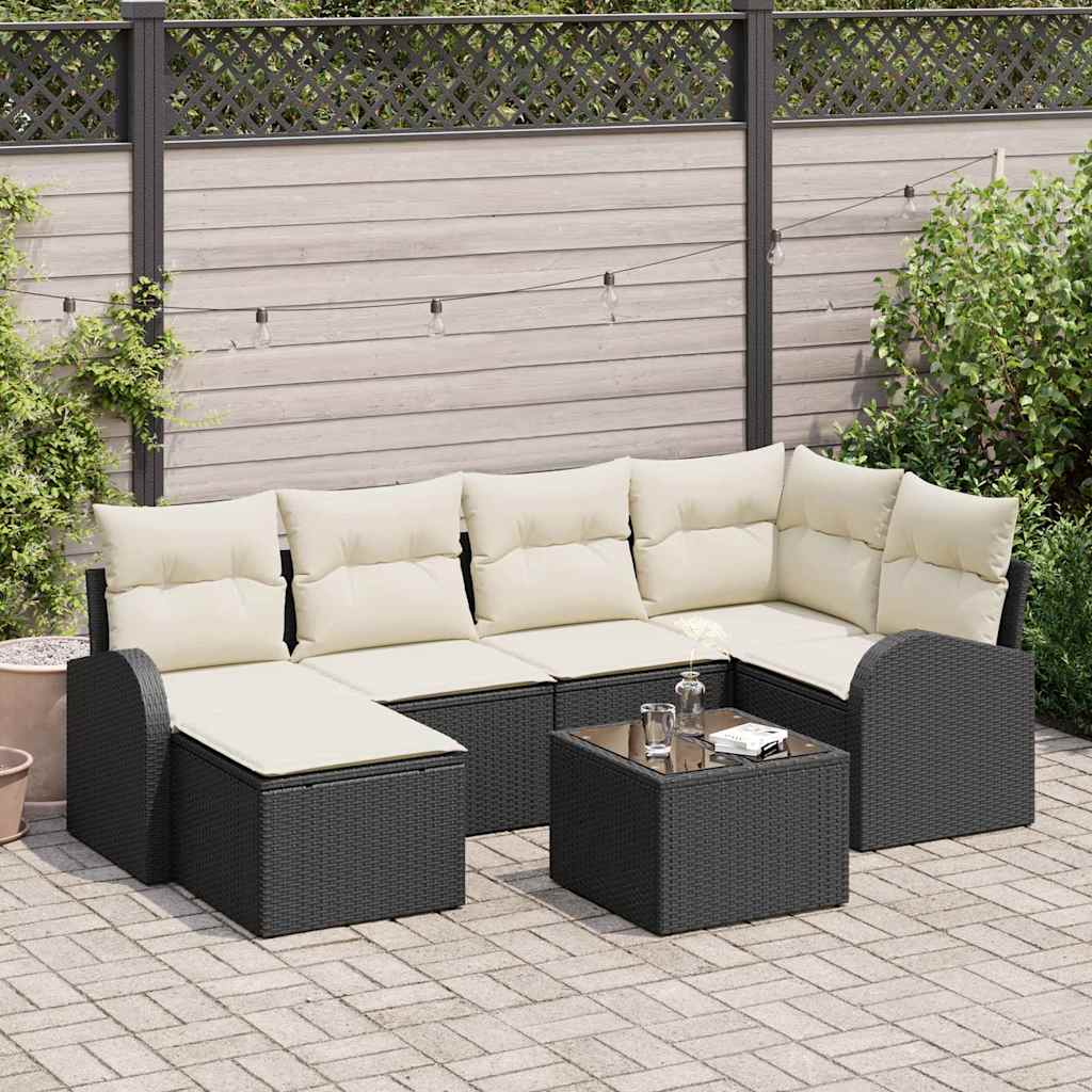 Set di divani con cuscino 7 pcs Nero e Bianco polyrattan | homemem39