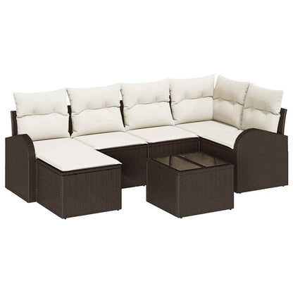 Set di divani con cuscino 7 pcs Marrone e bianco polyrattan | homemem39