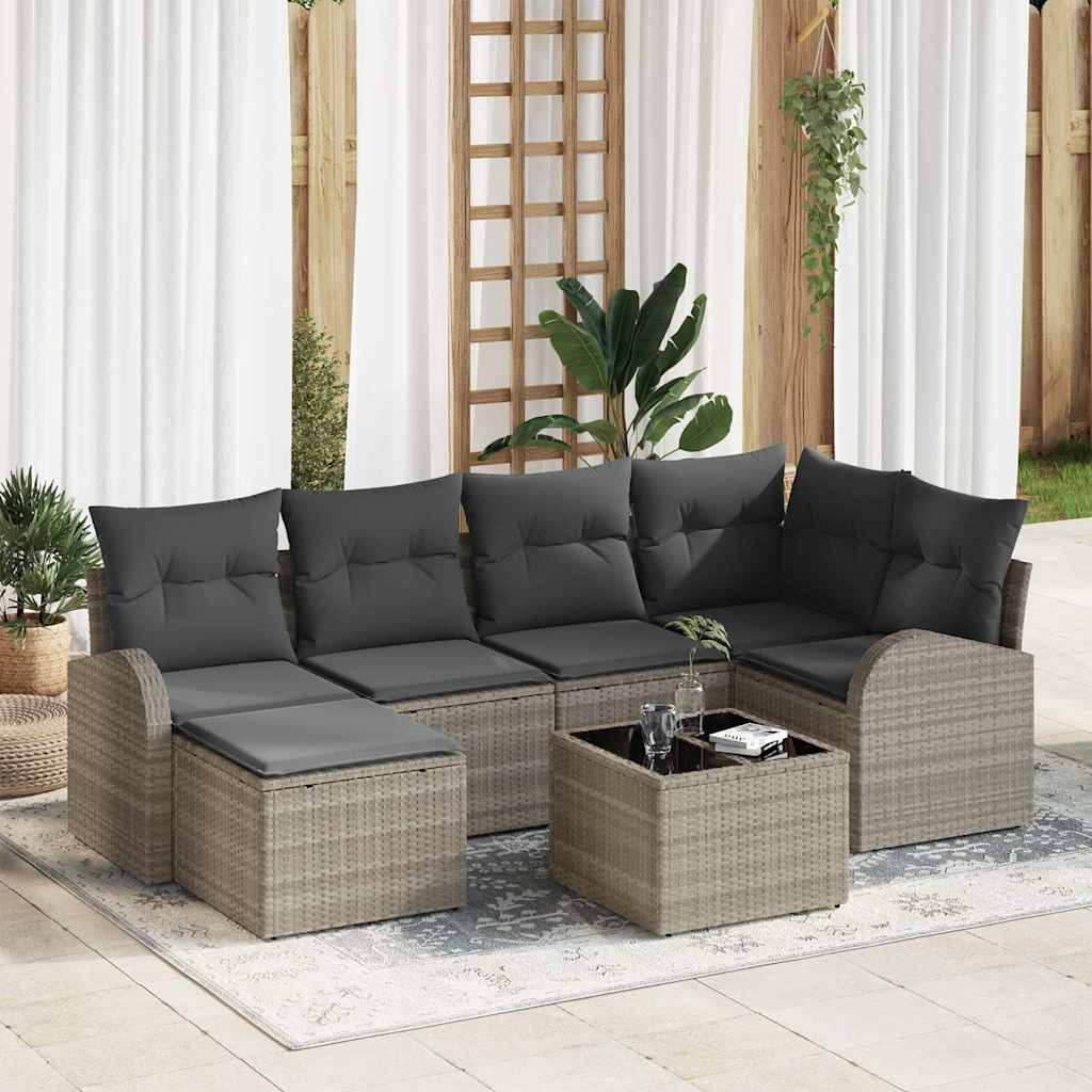 Set di divani con cuscino 7 pcs Grigio chiaro polyrattan | homemem39