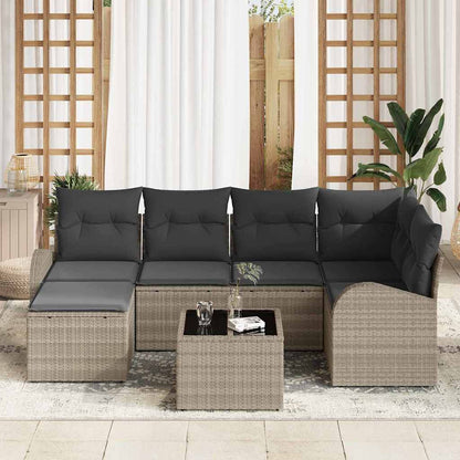 Set di divani con cuscino 7 pcs Grigio chiaro polyrattan | homemem39