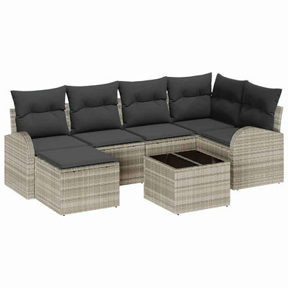 Set di divani con cuscino 7 pcs Grigio chiaro polyrattan | homemem39