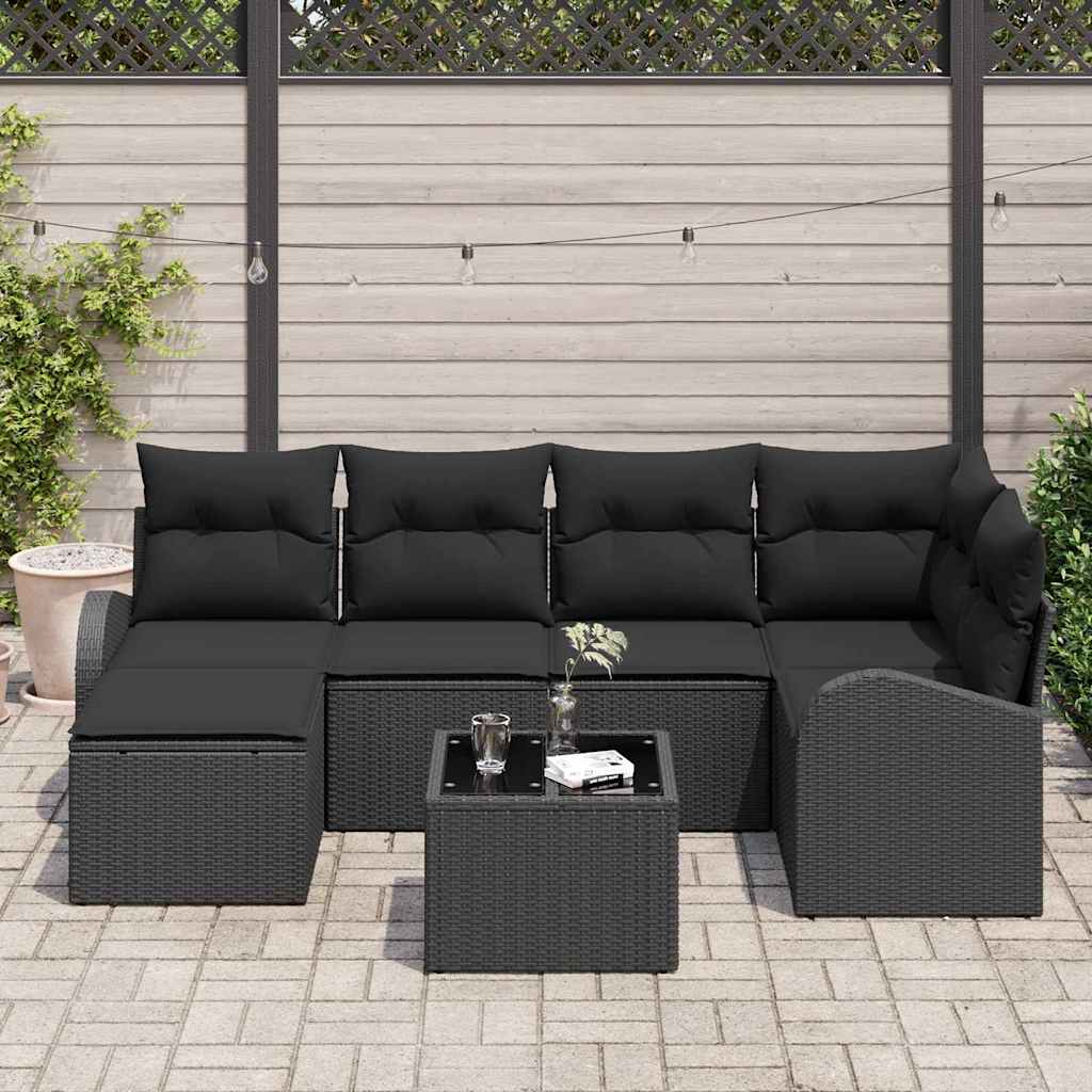 Set di divani con cuscino 7 pcs Nero polyrattan | homemem39