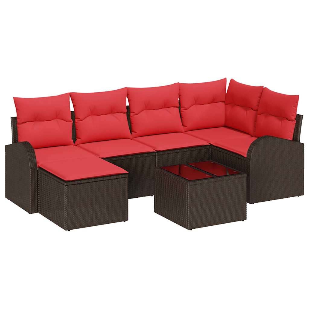 Set di divani con cuscino 7 pcs Marrone e Rosso polyrattan | homemem39