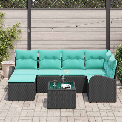 Set di divani con cuscino 7 pcs Nero e Turchese polyrattan | homemem39