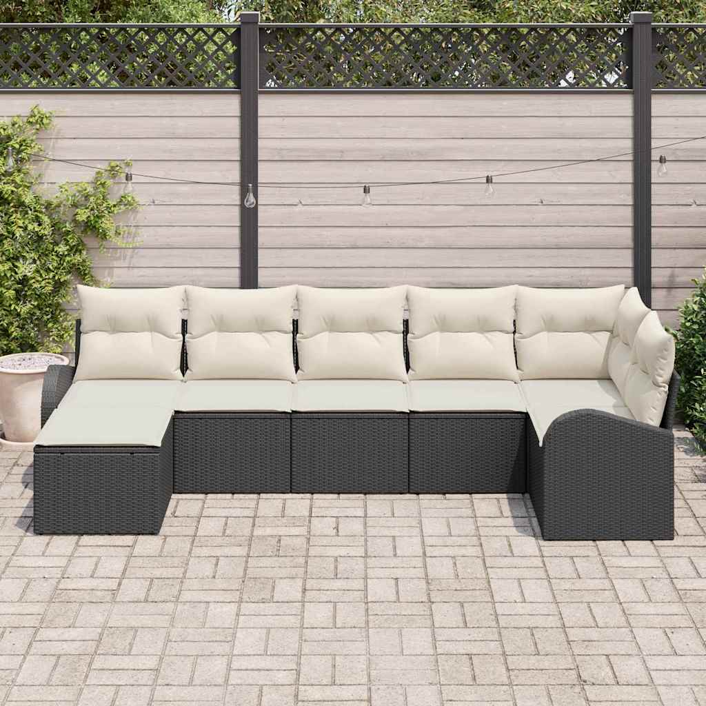 Set di divani con cuscino 7 pcs Nero polyrattan | homemem39