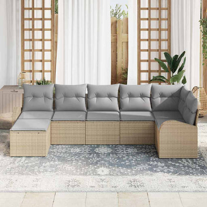 Set di divani con cuscino 7 pcs Beige polyrattan | homemem39