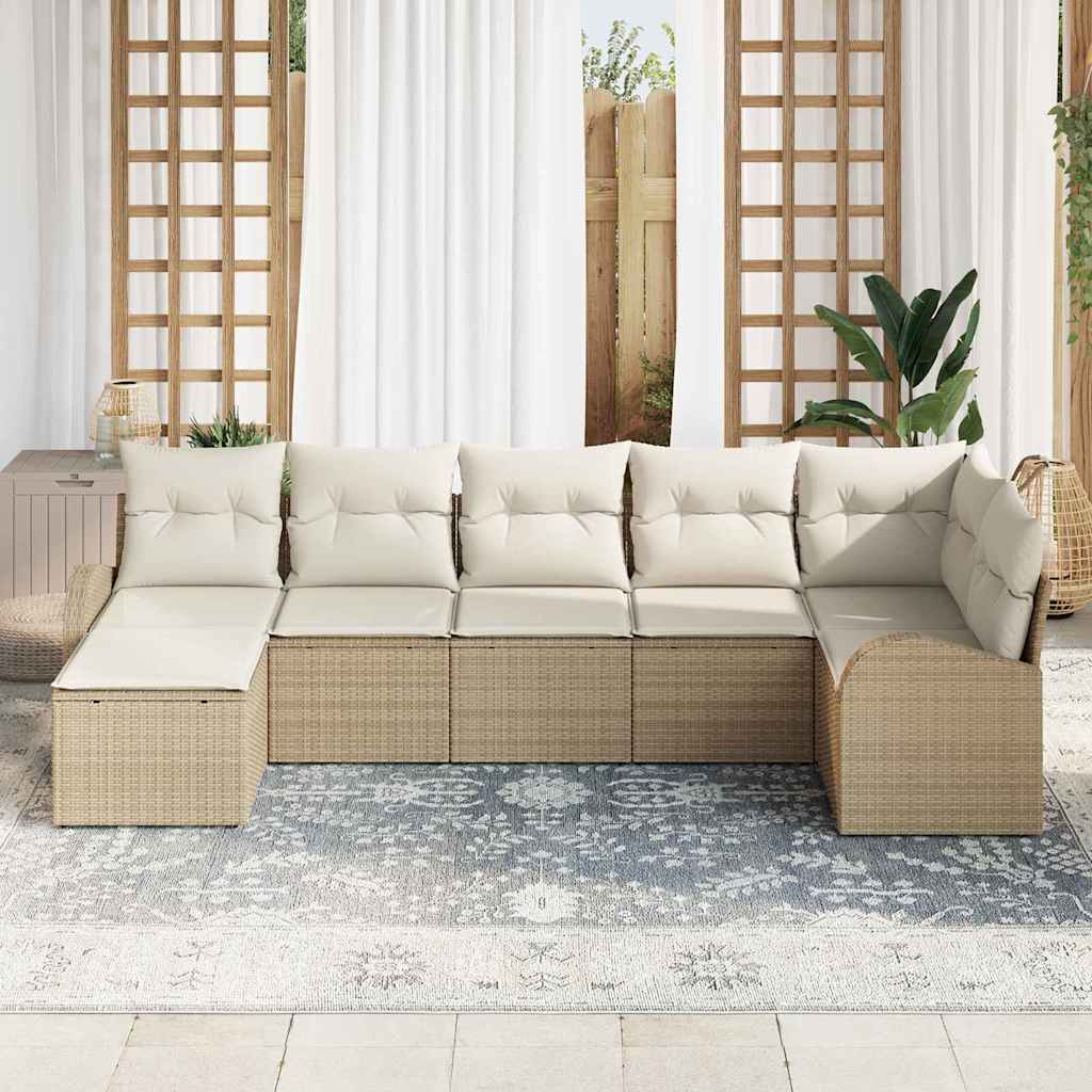 Set di divani con cuscino 7 pcs Beige polyrattan | homemem39
