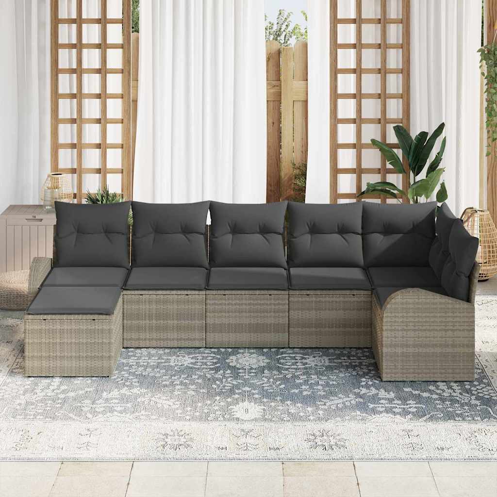 Set di divani con cuscino 7 pcs Grigio chiaro polyrattan | homemem39