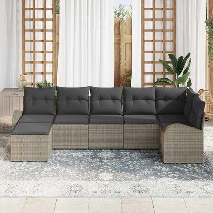 Set di divani con cuscino 7 pcs Grigio chiaro polyrattan | homemem39
