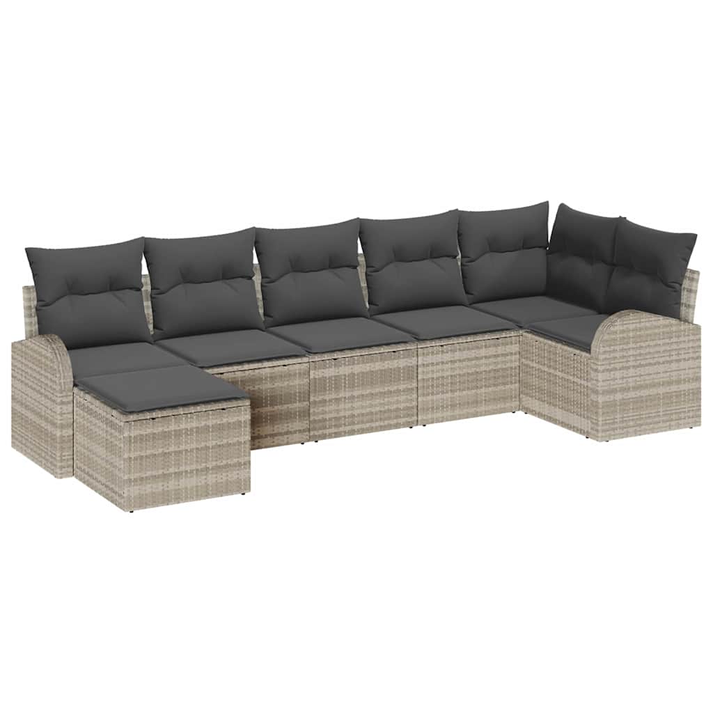 Set di divani con cuscino 7 pcs Grigio chiaro polyrattan | homemem39