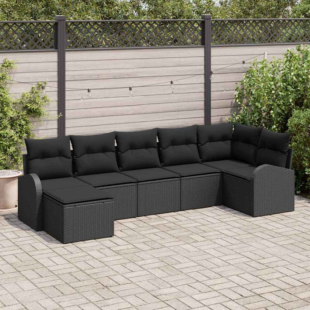 Set di divani con cuscino 7 pcs Nero polyrattan | homemem39