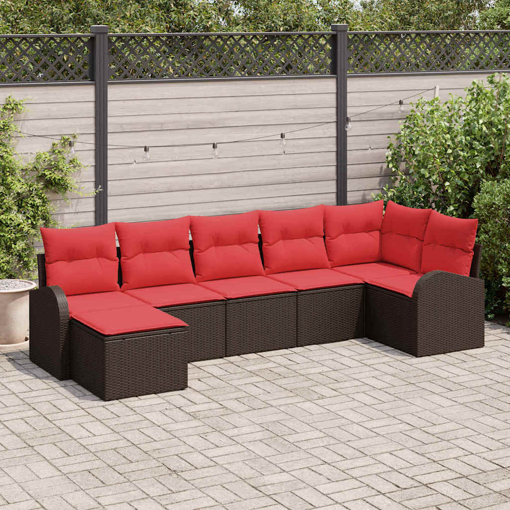 Set di divani con cuscino 7 pcs Marrone e Rosso polyrattan | homemem39