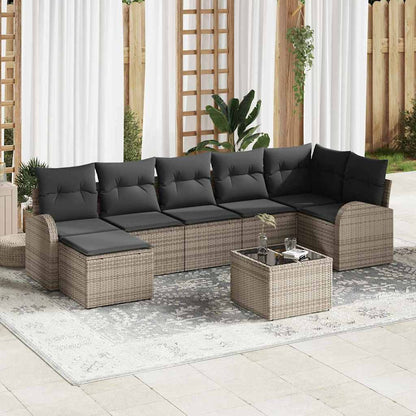 Set Divano da Giardino 8 pcs Grigio Poly Rattan