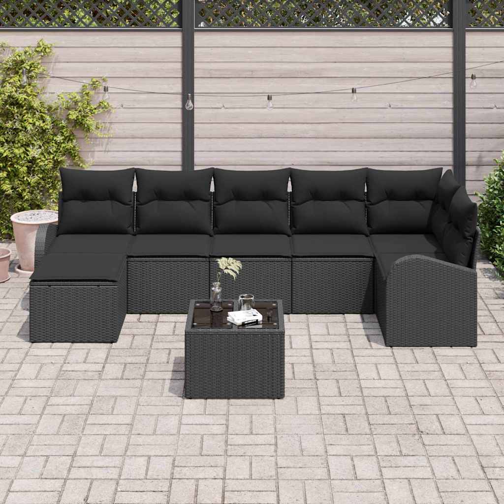 Set di divani con cuscino 8 pcs Nero polyrattan | homemem39