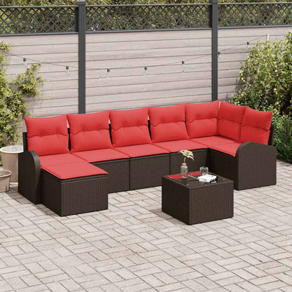 Set di divani con cuscino 8 pcs Marrone e Rosso polyrattan