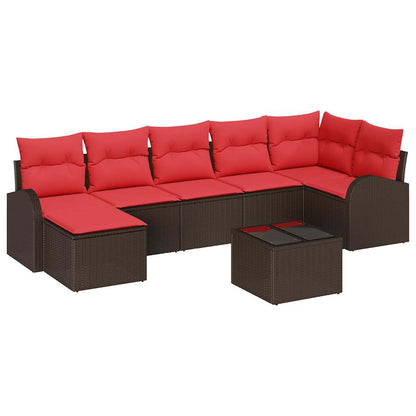 Set di divani con cuscino 8 pcs Marrone e Rosso polyrattan | homemem39