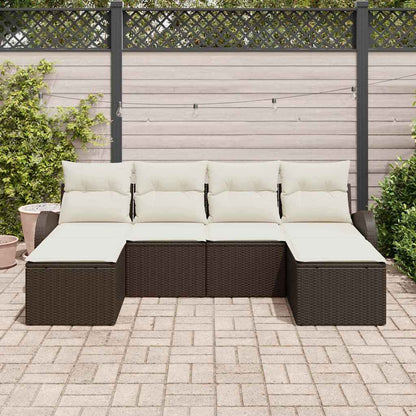 Set di divani con cuscino 6 pcs Marrone e bianco polyrattan | homemem39
